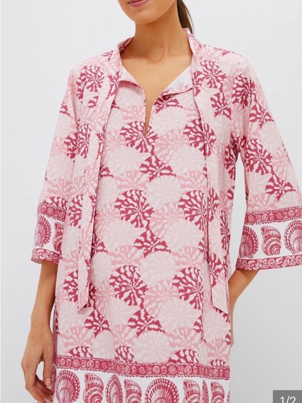 Tuckernuck Nautilis Print Pink and Coral Shell-Print Coverup. XXL